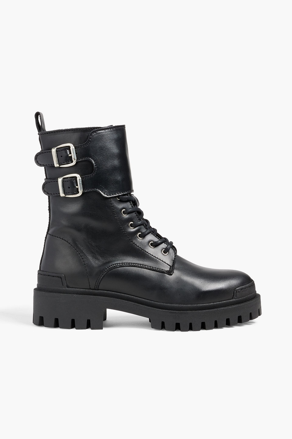 Iris & Ink Annie Buckled Leather Combat Boots In Black