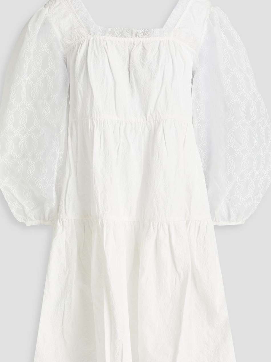 coraline embroidered organza-paneled cotton mini dress