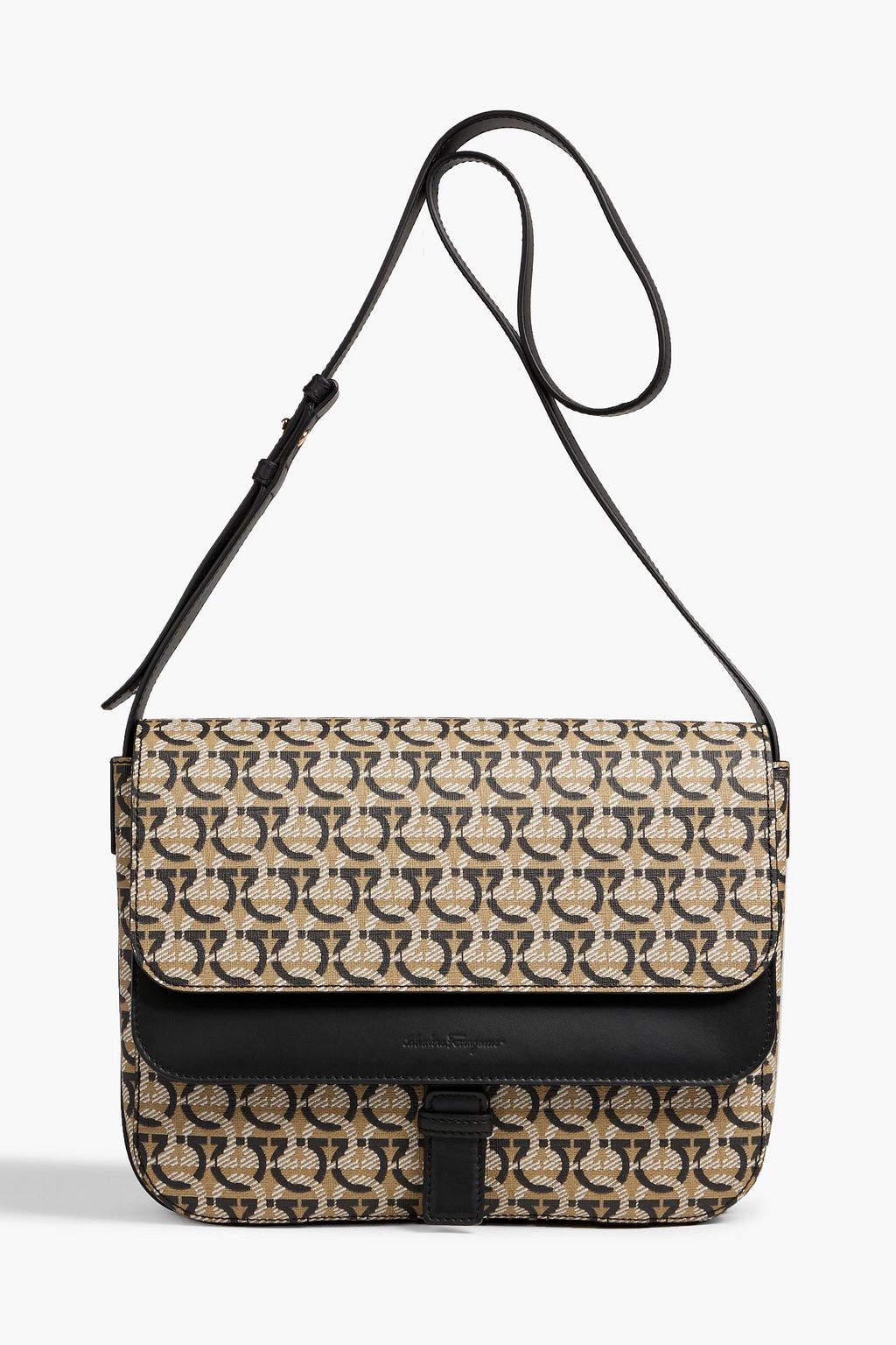 Beige Gancini leather-trimmed logo-print coated-canvas shoulder bag |  SALVATORE FERRAGAMO | THE OUTNET