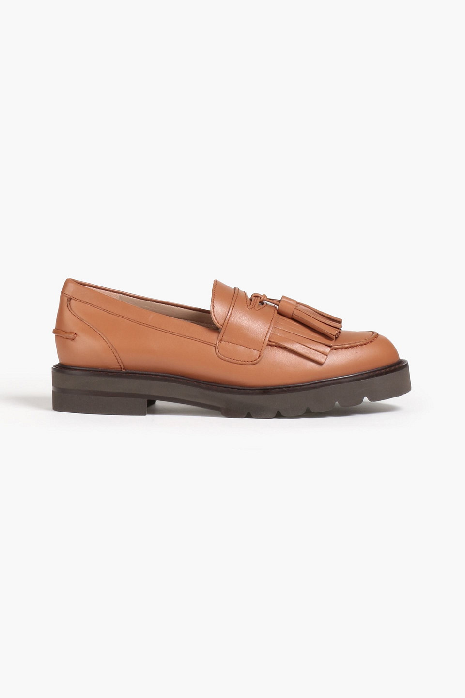 Stuart Weitzman Mila Tasseled Fringed Leather Loafers In Brown