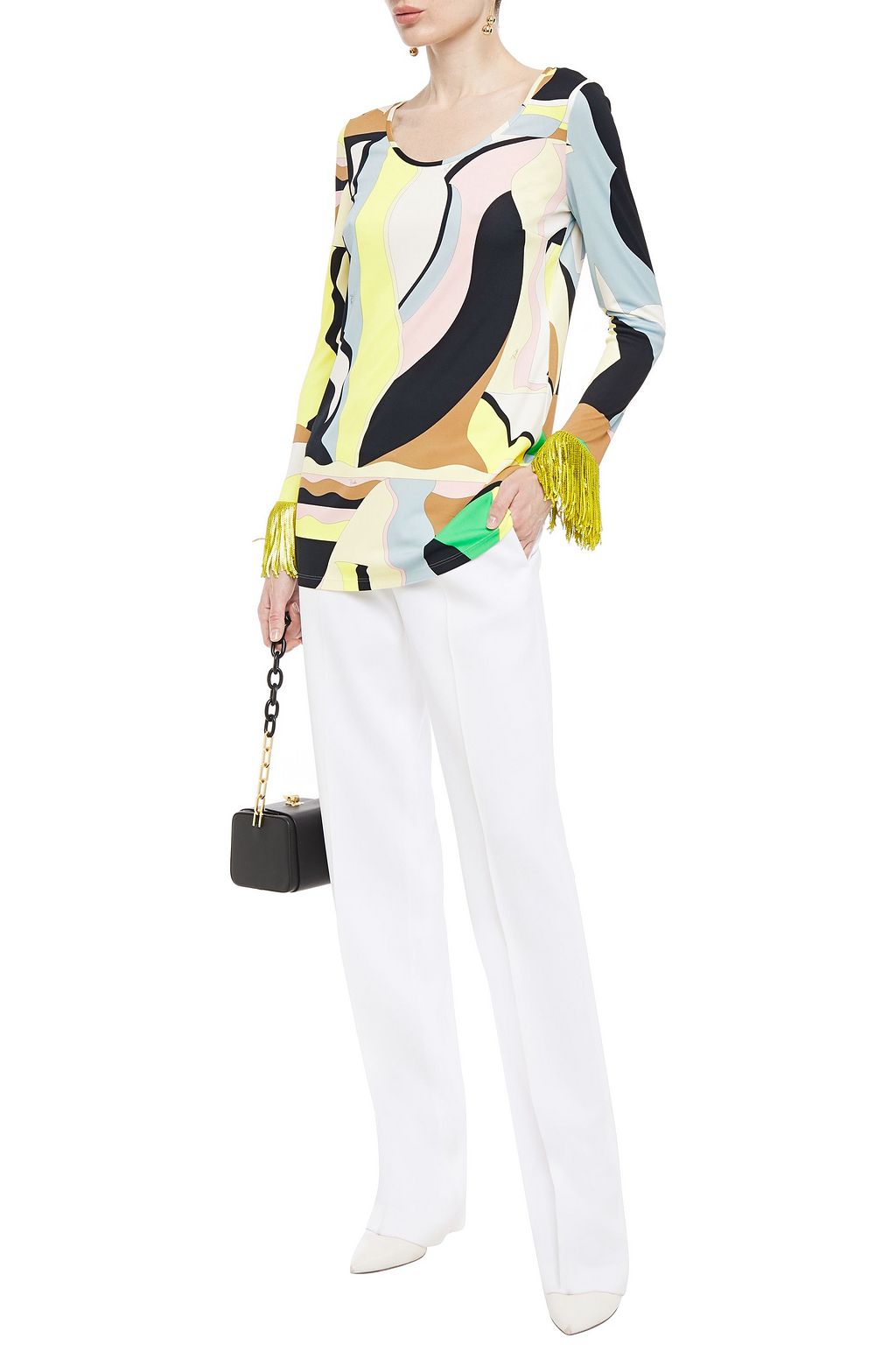 EMILIO PUCCI Sequin-embellished printed stretch-jersey top