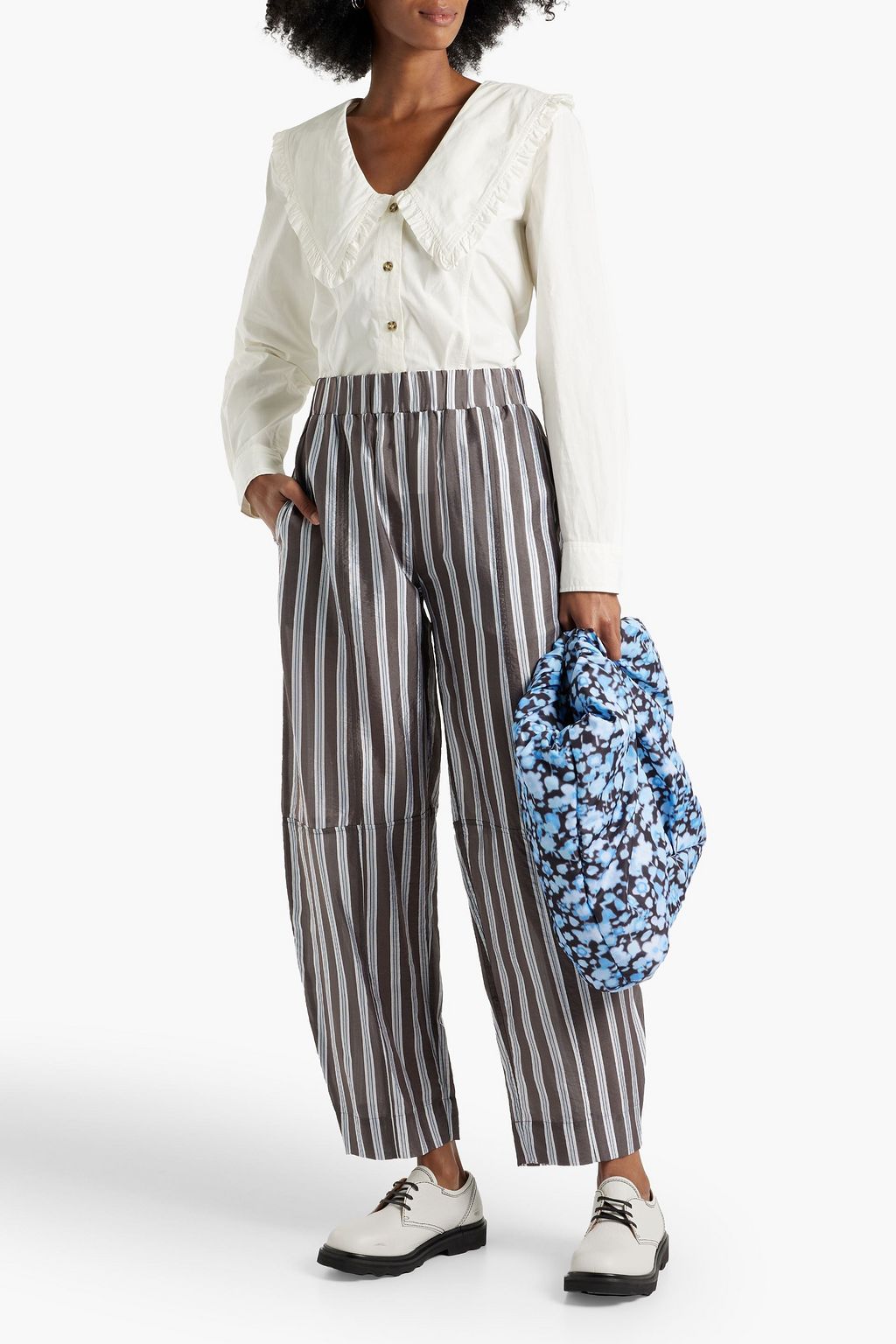 GANNI Ruffled cotton-poplin blouse