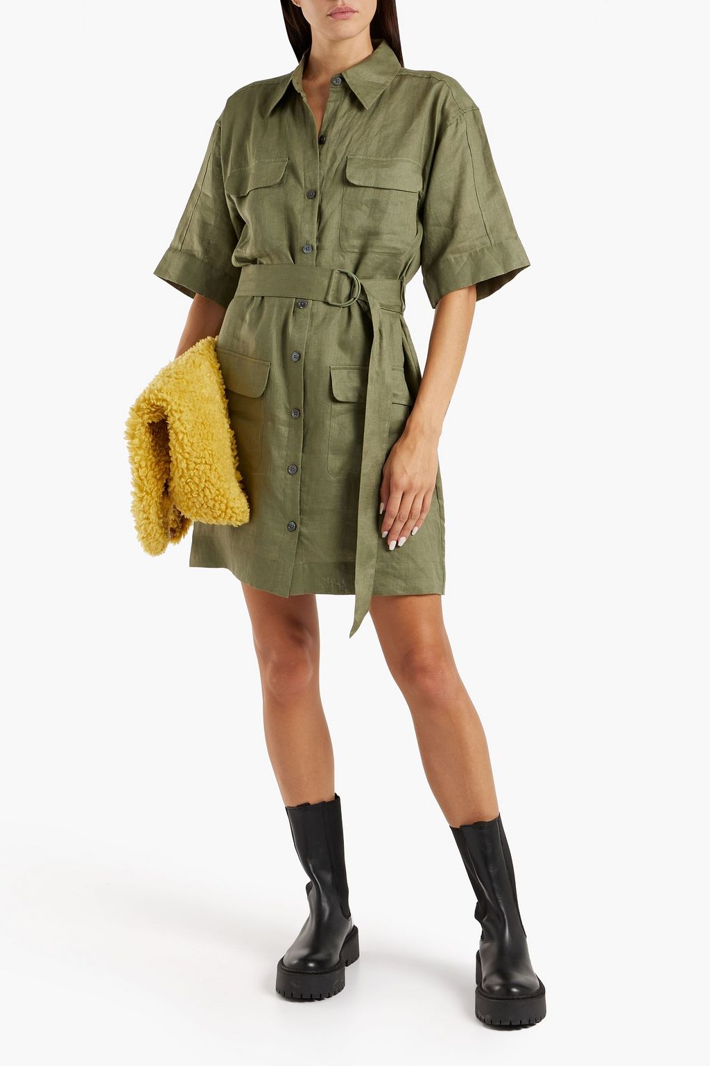 EQUIPMENT Belted linen mini shirt dress THE