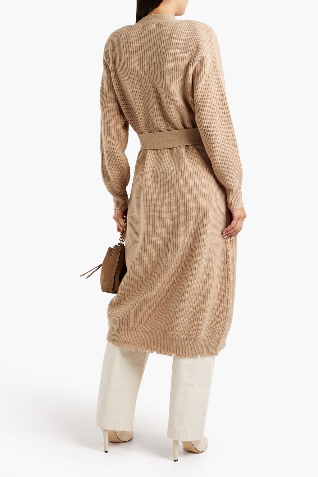 SER.O.YA Amanda belted distressed ribbed wool cardigan