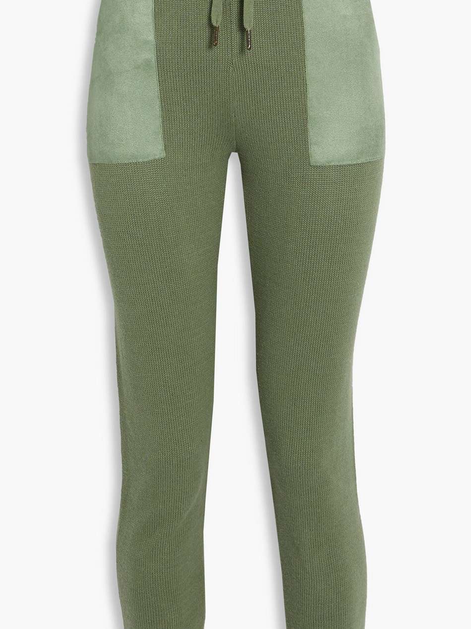 ida faux suede-trimmed distressed cotton track pants