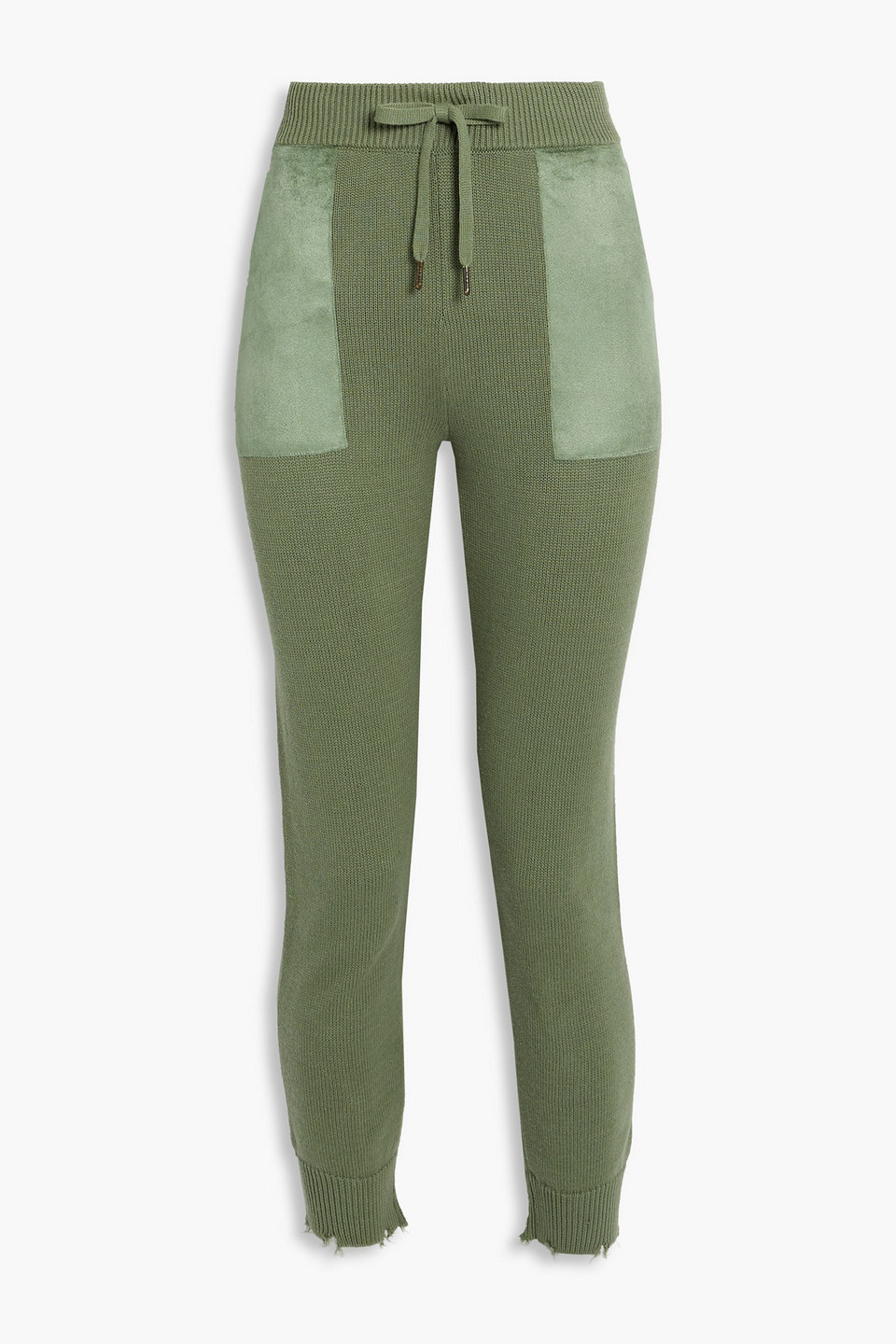 Ida faux suede-trimmed distressed cotton track pants