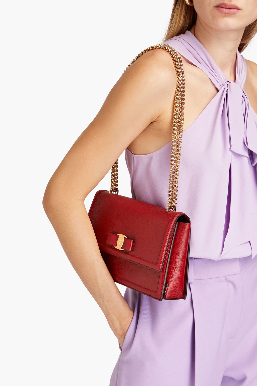 FERRAGAMO Viva bowembellished pebbledleather shoulder bag THE