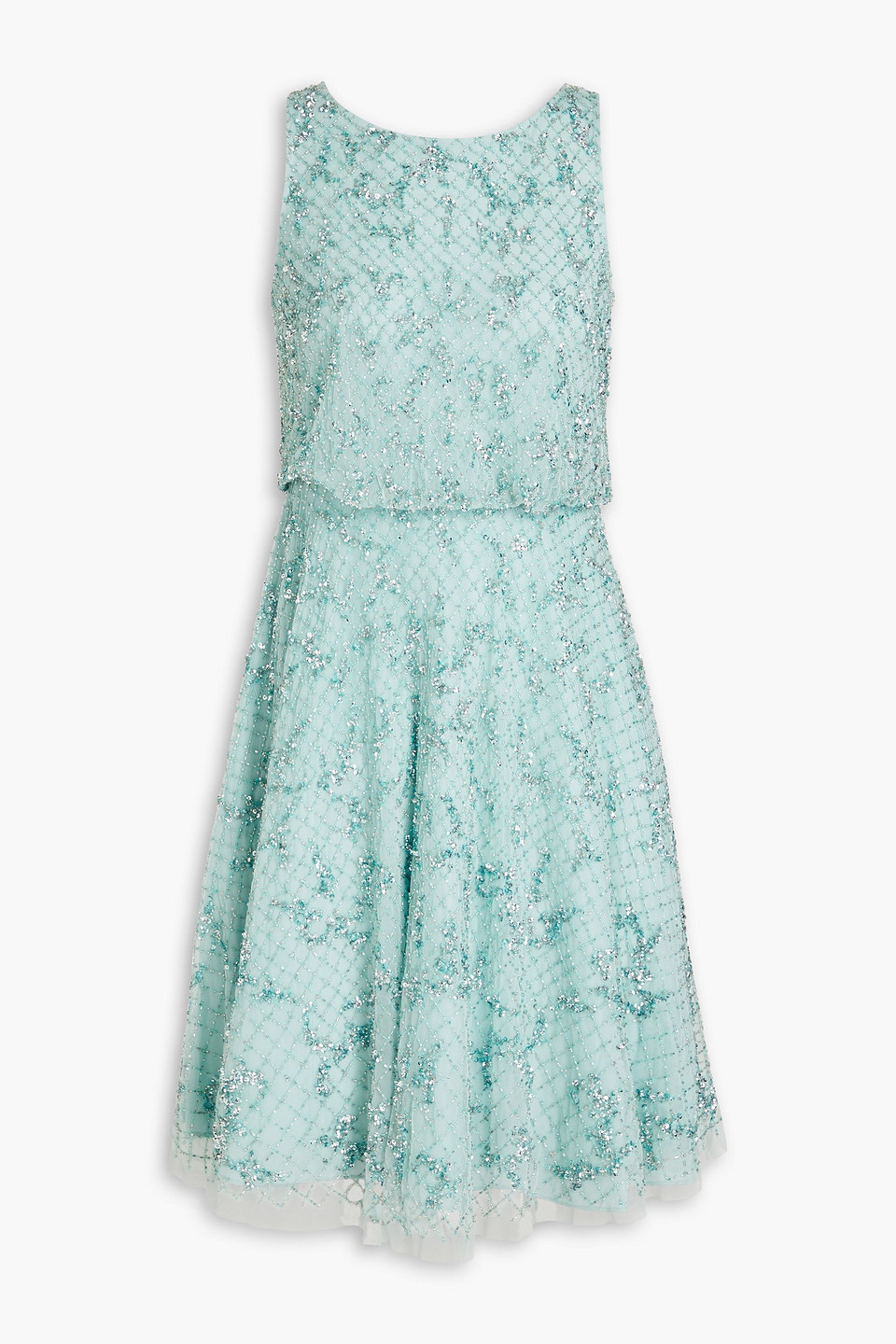 Shop Aidan Mattox Embellished Tulle Dress In Turquoise