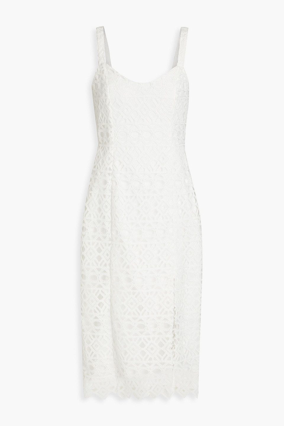 Aidan Mattox Cutout Crochet Midi Dress In Off-white