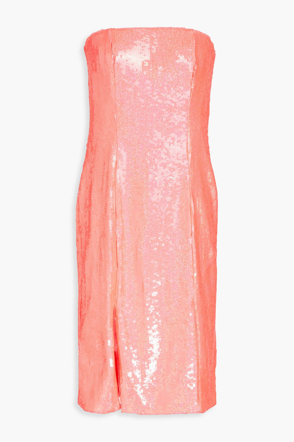 Shop Aidan Mattox Strapless Sequin-embellished Jersey Mini Dress In Coral