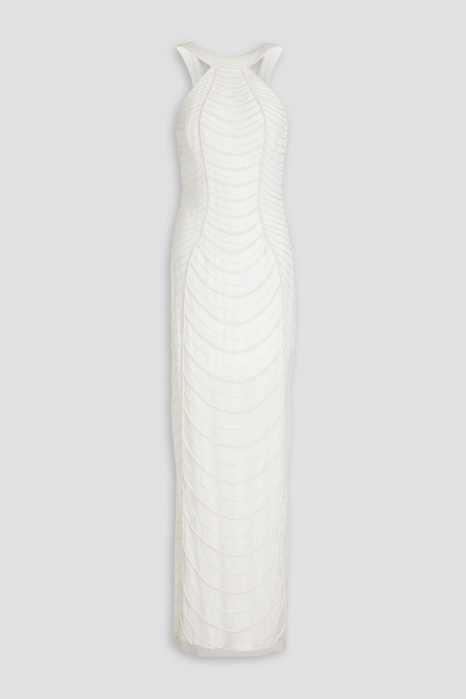 Aidan Mattox Bead-embellished Tulle Gown In White