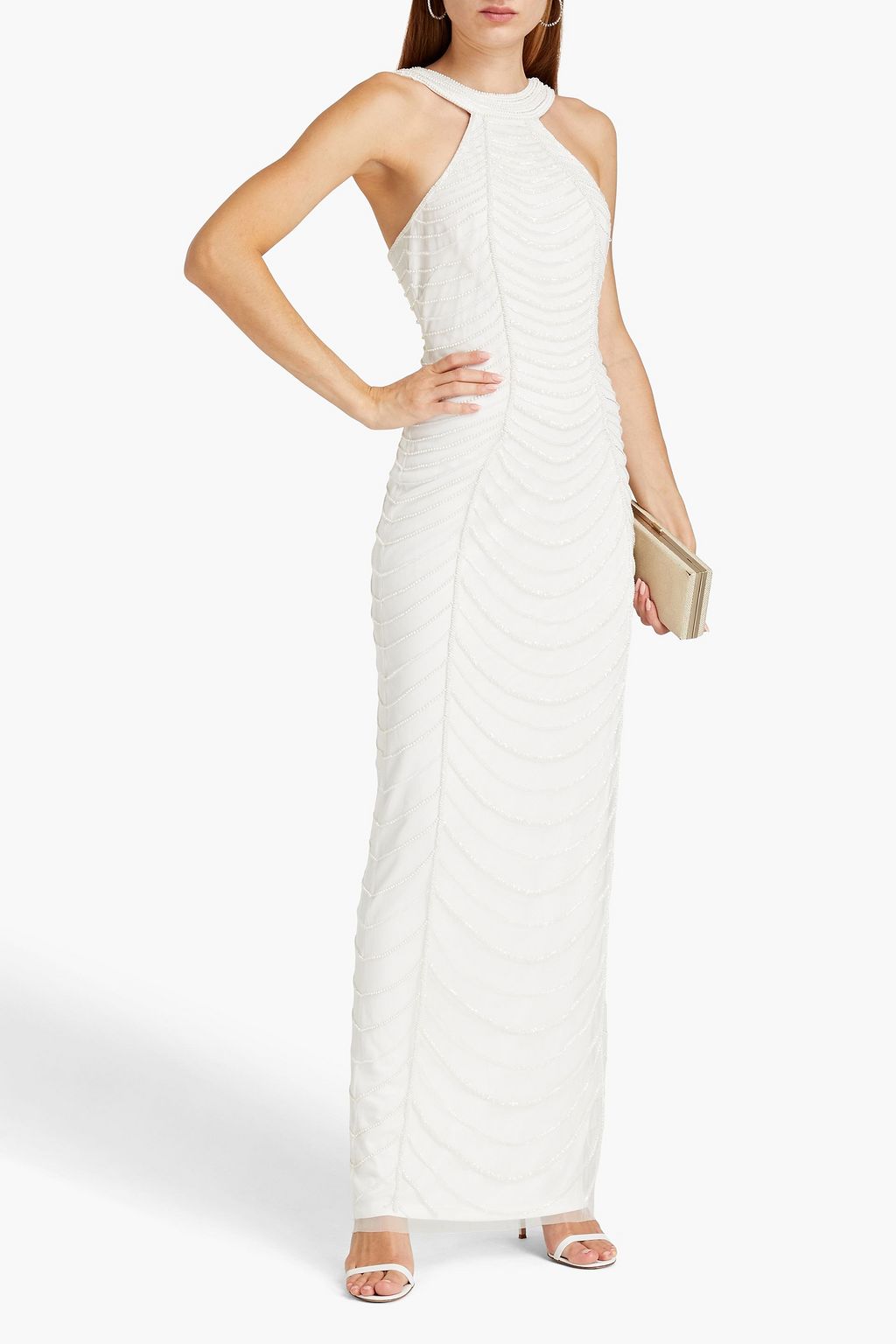 AIDAN MATTOX Bead-embellished tulle gown