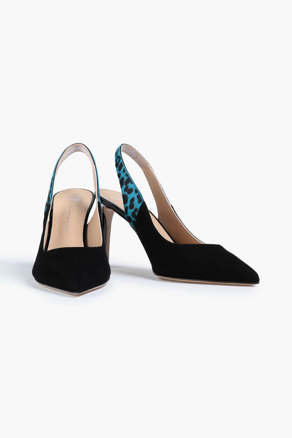 GIUSEPPE ZANOTTI Calf hair and suede slingback pumps