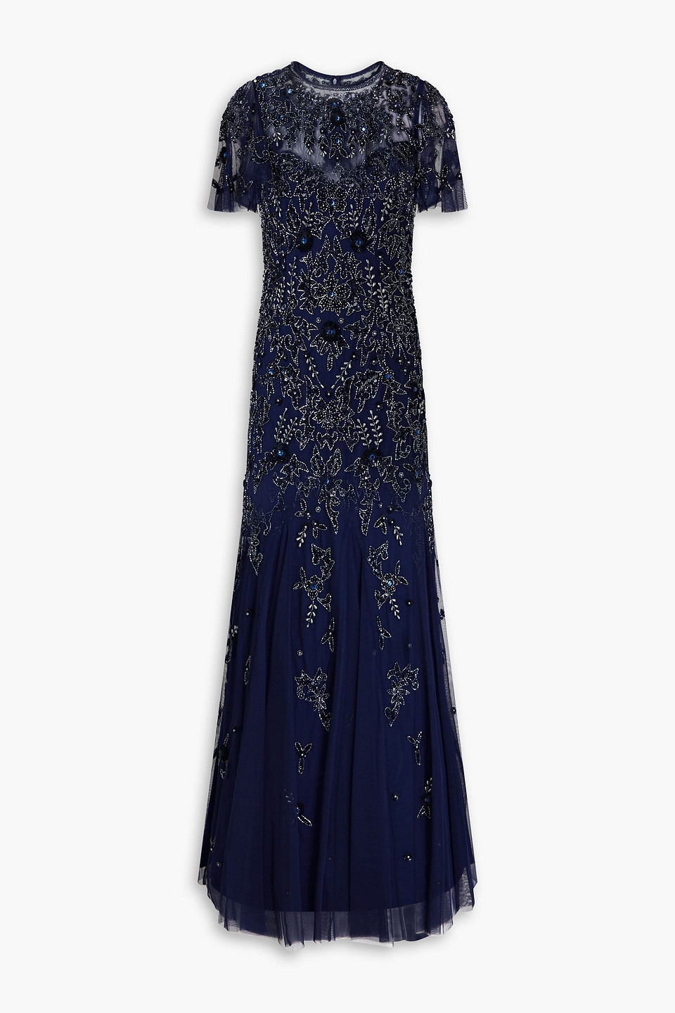 Aidan Mattox Embellished Tulle Gown In Navy