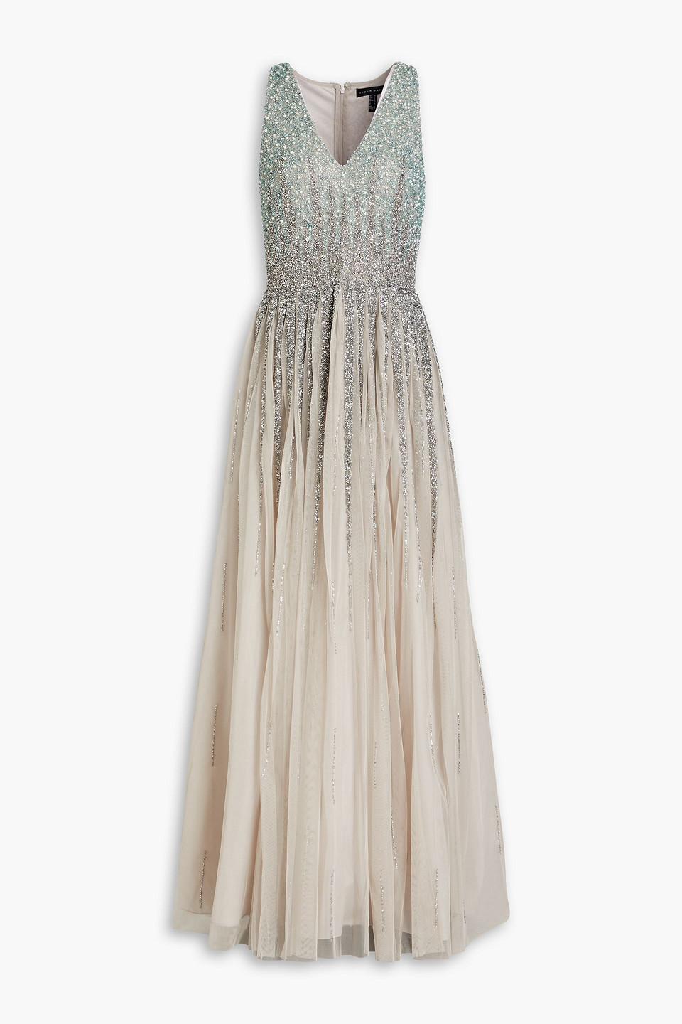 Aidan Mattox Pleated Embellished Tulle Gown In Stone