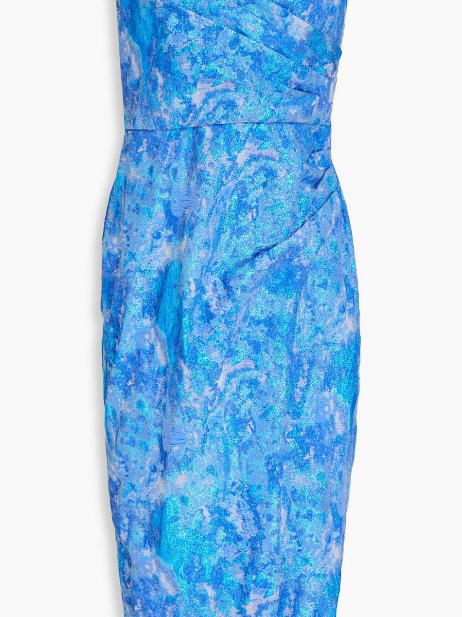 strapless pleated metallic jacquard dress