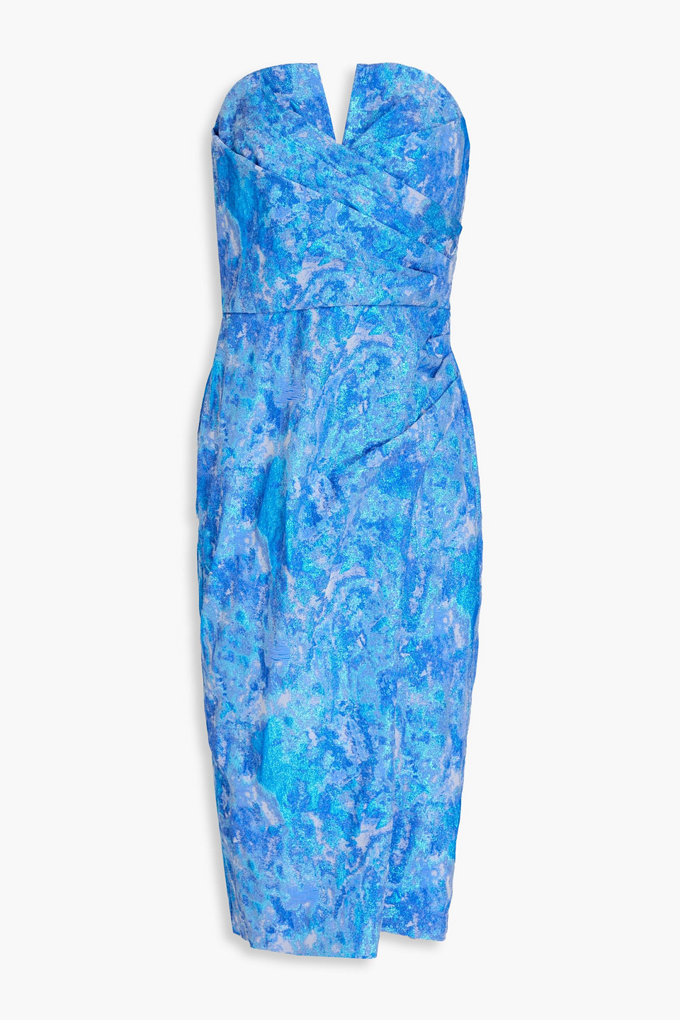Aidan Mattox Strapless pleated metallic jacquard dress