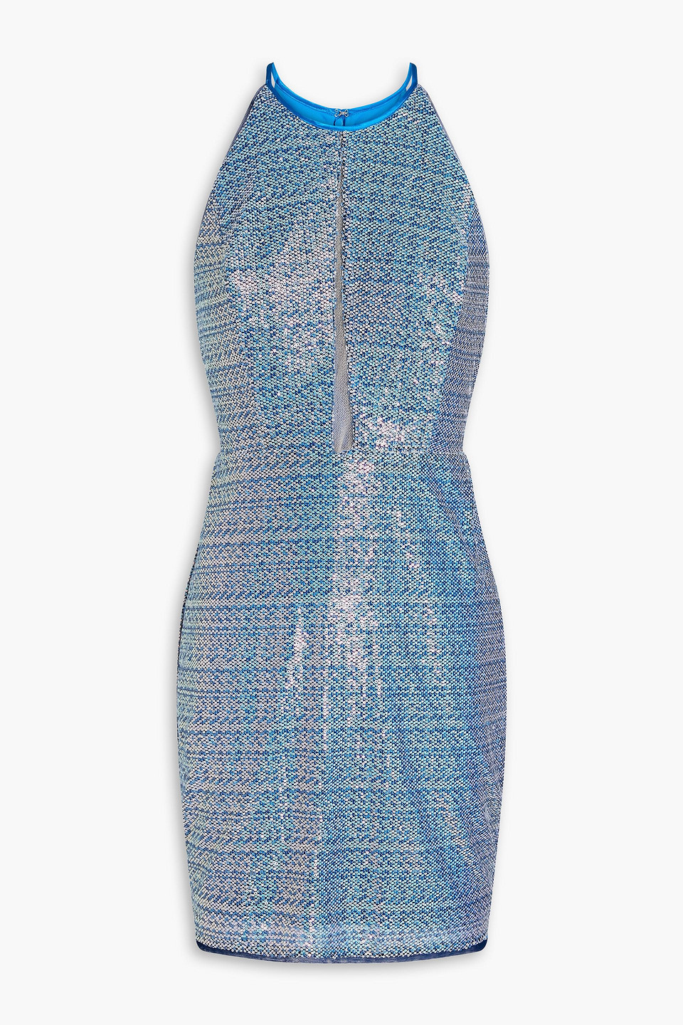 Aidan Mattox Sequined Tulle Halterneck Mini Dress In Blue