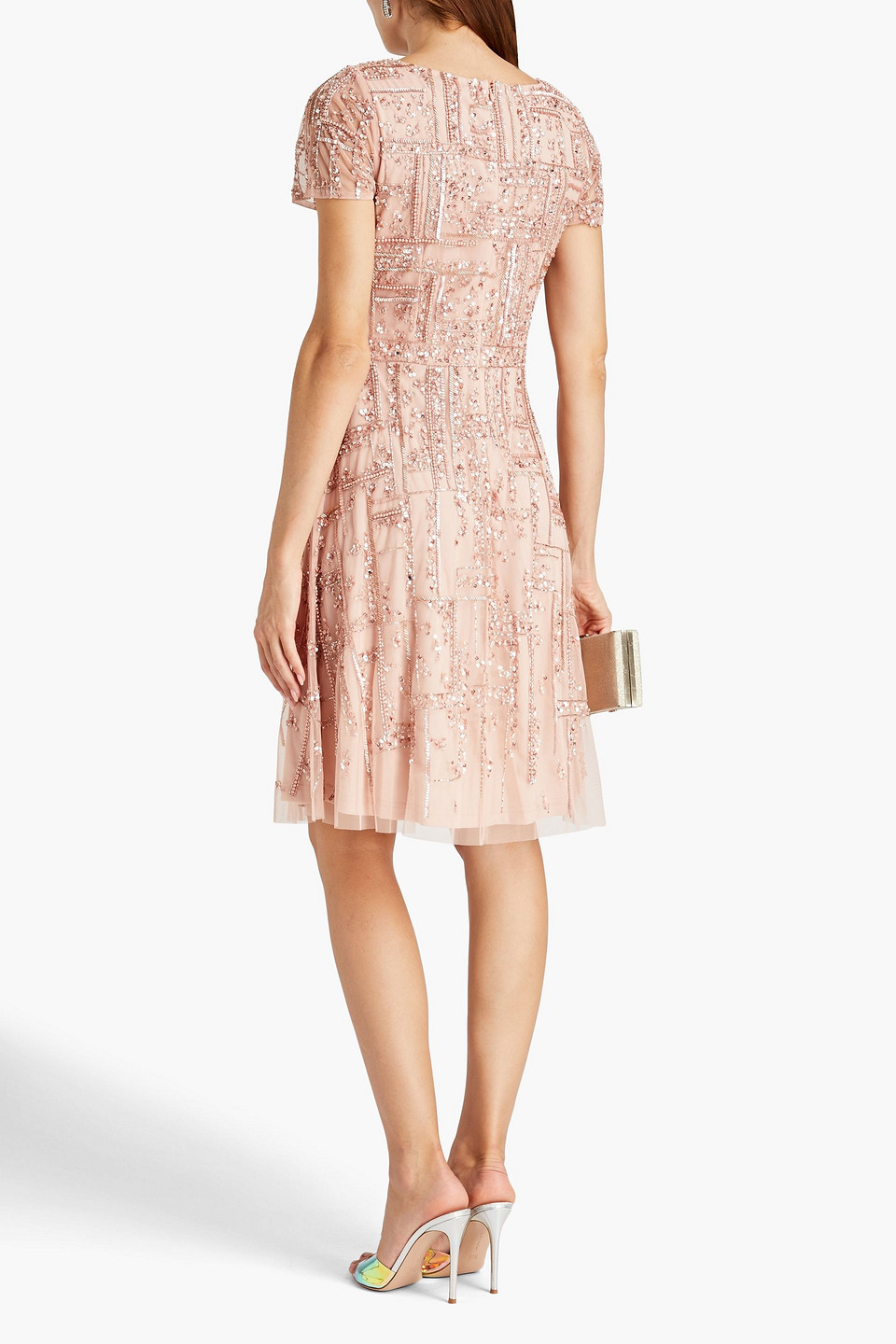 Shop Aidan Mattox Embellished Tulle Dress In Blush