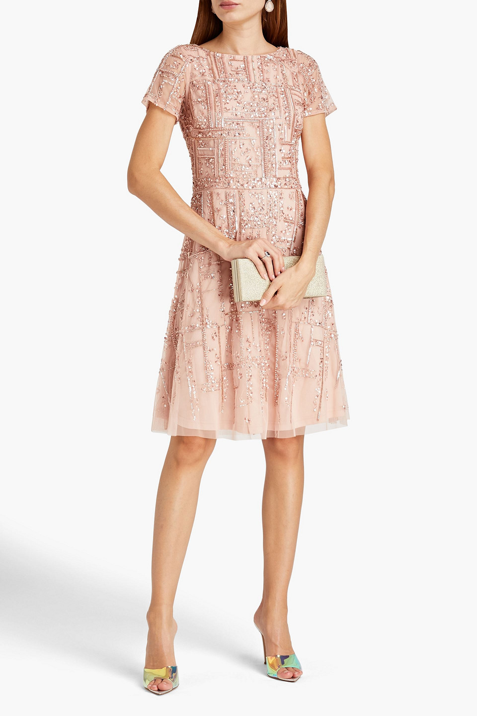 Shop Aidan Mattox Embellished Tulle Dress In Blush