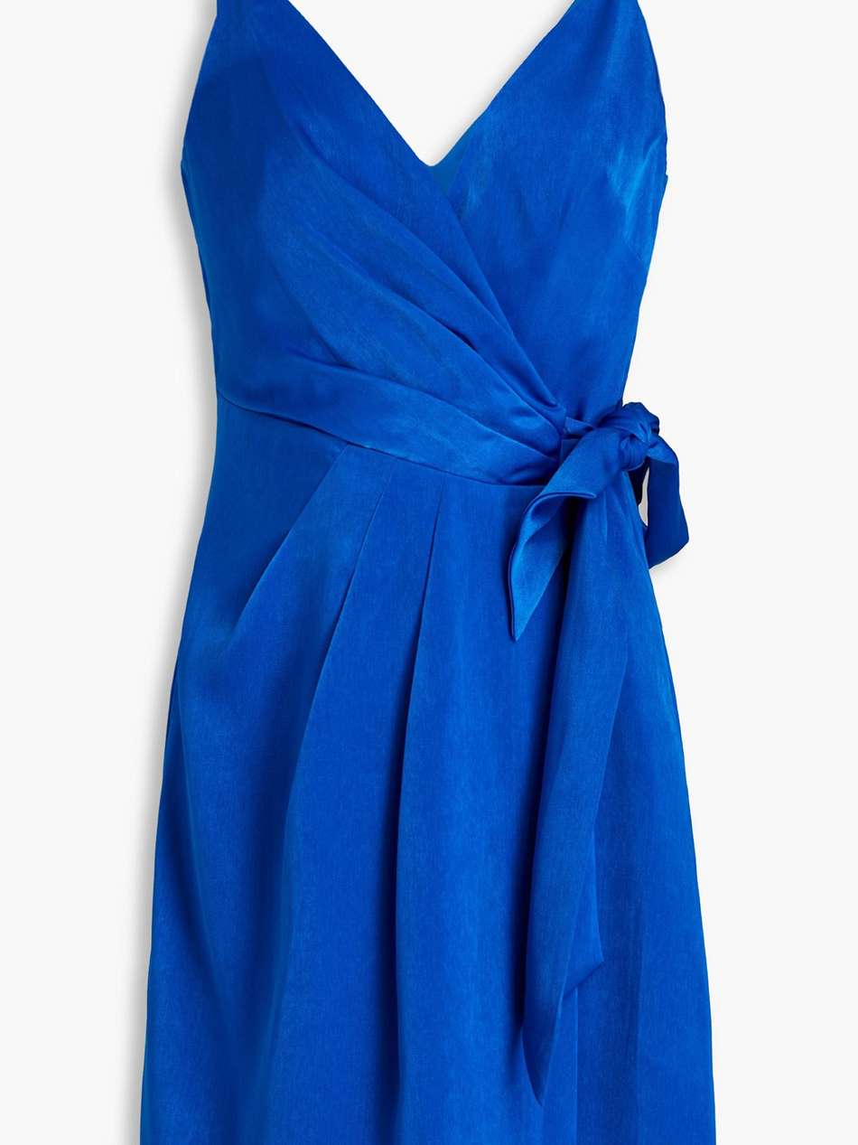pleated satin mini wrap dress