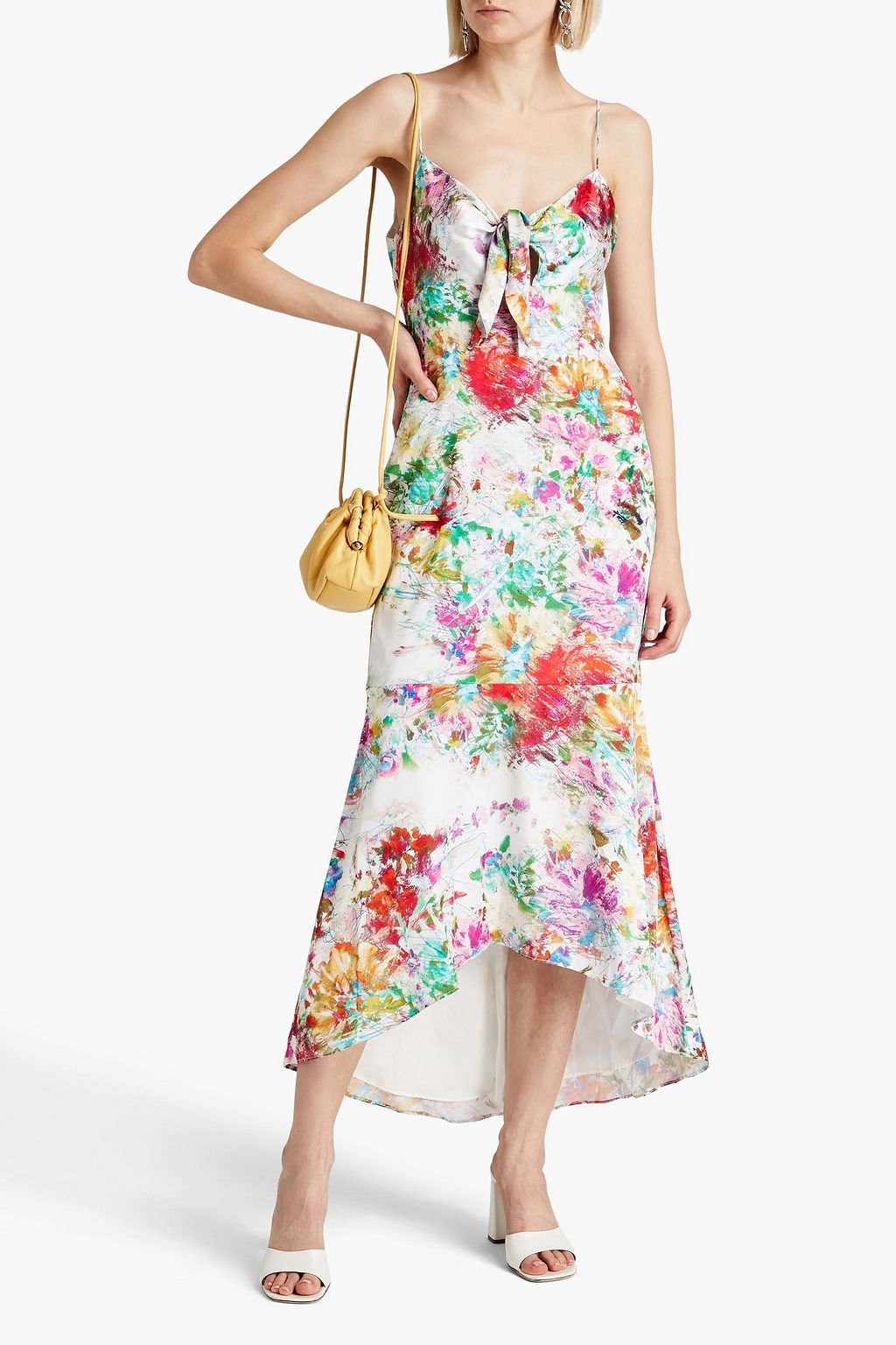 AIDAN MATTOX Asymmetric printed satin midi dress