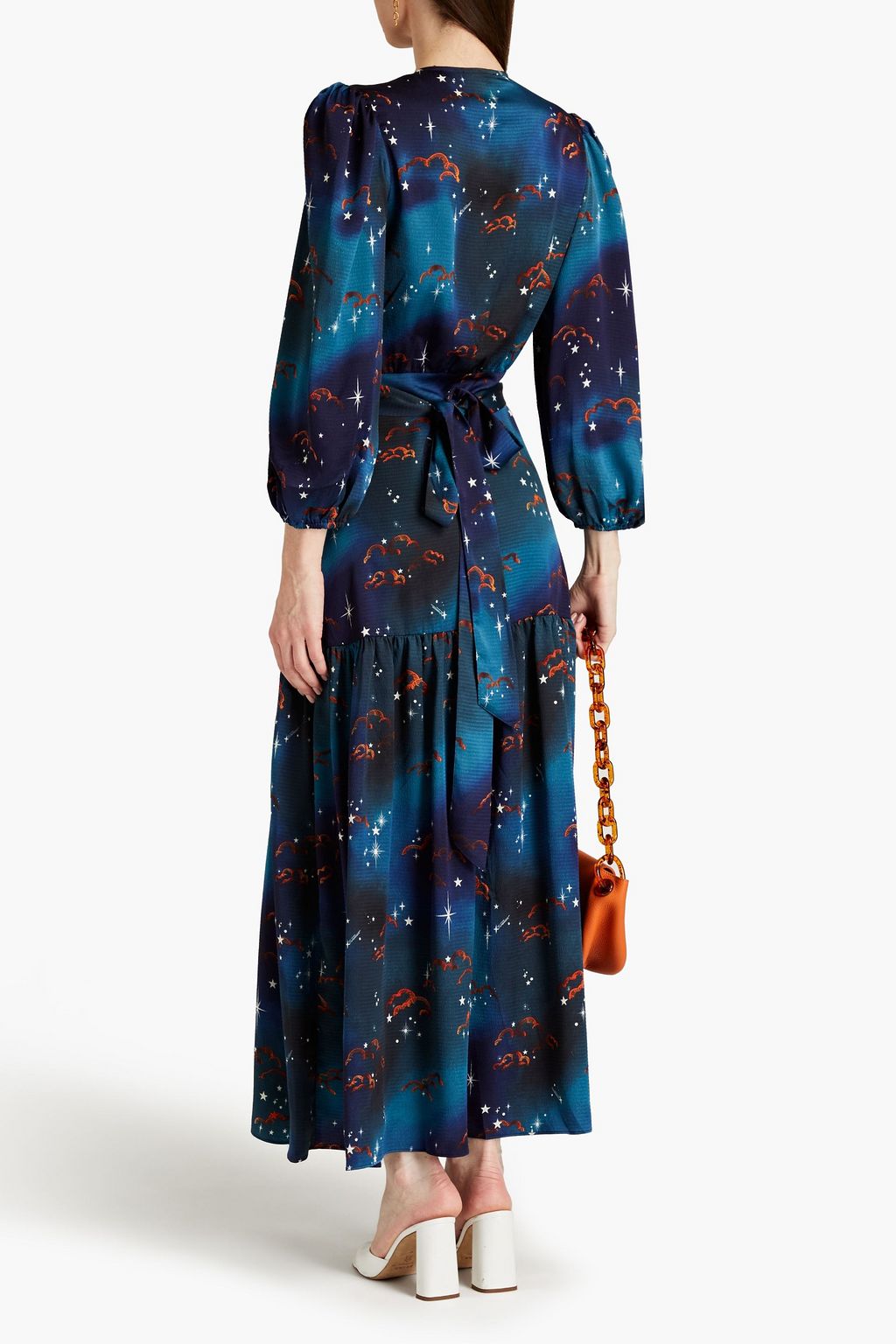 STELLA NOVA Tyra printed hammered satin-crepe maxi wrap dress