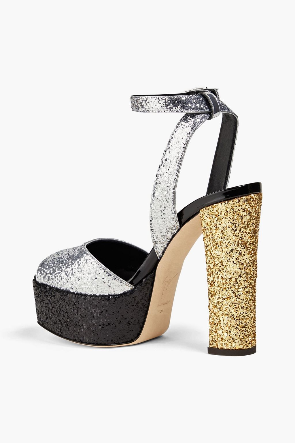 GIUSEPPE ZANOTTI Lavinia 80 글리터 디테일 우븐 플랫폼 샌들