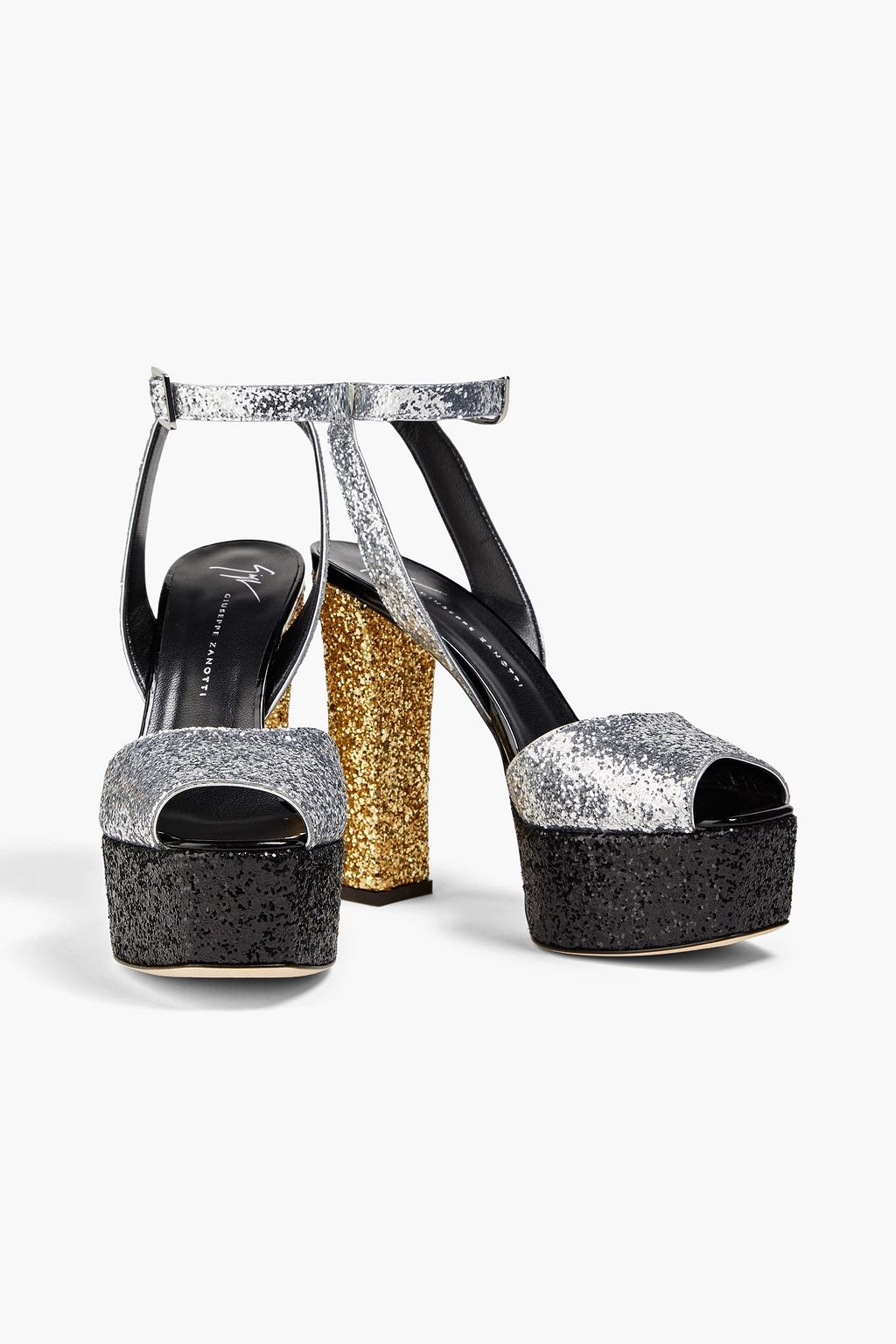 GIUSEPPE ZANOTTI Lavinia 80 글리터 디테일 우븐 플랫폼 샌들