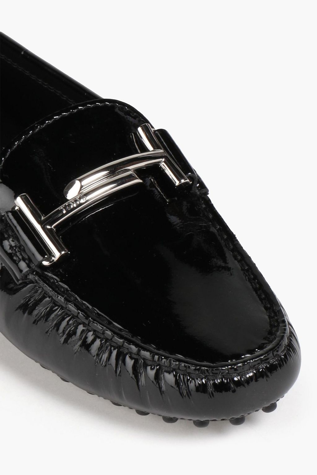 Tods Womens Black Patent Leather Gommino Fringe Double T Loafers Size 41 main image 0