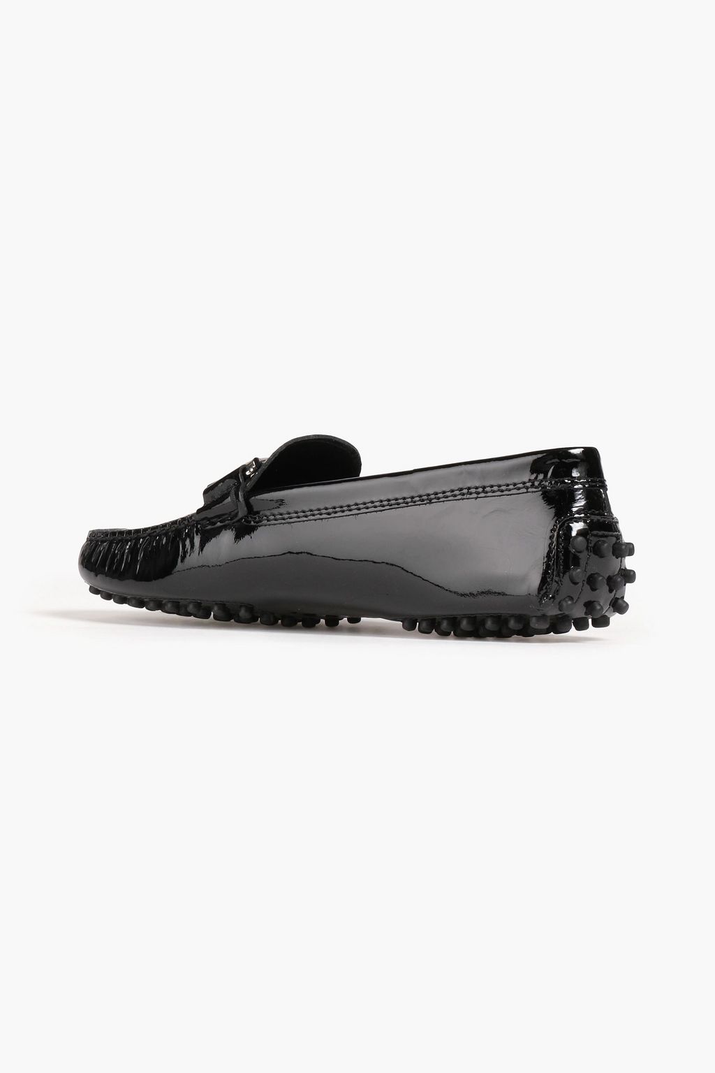Tods Womens Black Patent Leather Gommino Fringe Double T Loafers Size 41