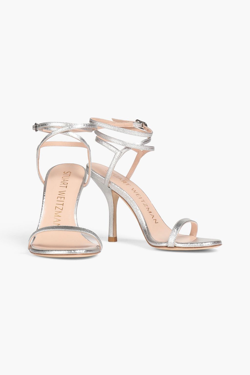 STUART WEITZMAN Merinda 메탈릭 텍스처드 가죽 샌들