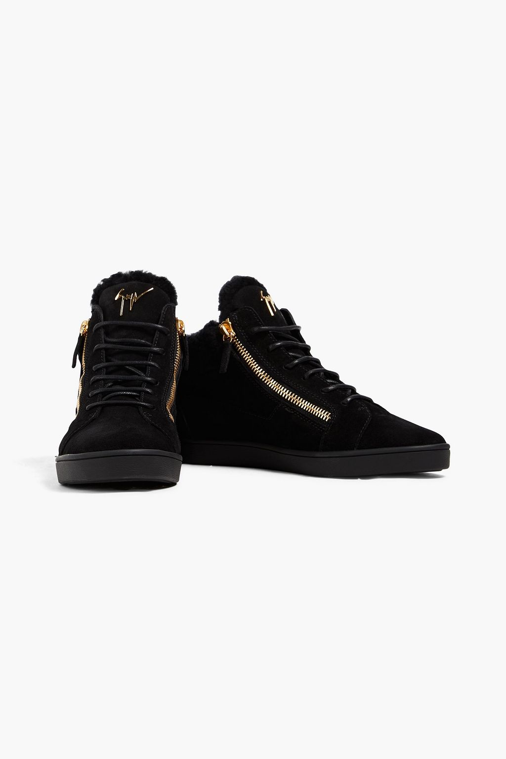 GIUSEPPE ZANOTTI Brek shearling-trimmed suede high-top sneakers