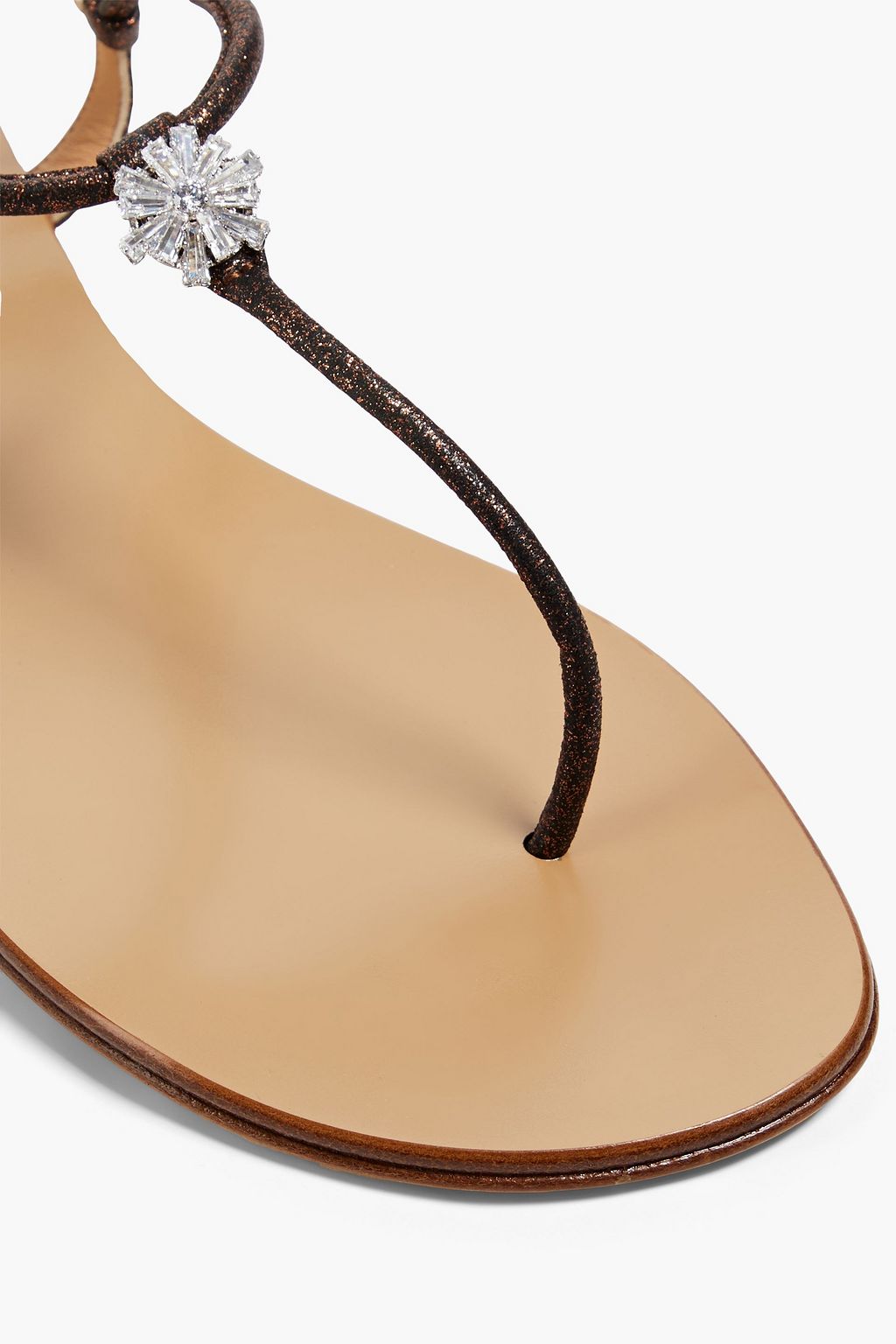 GIUSEPPE ZANOTTI 홀리 크리스털 & 글리터 장식 가죽 샌들