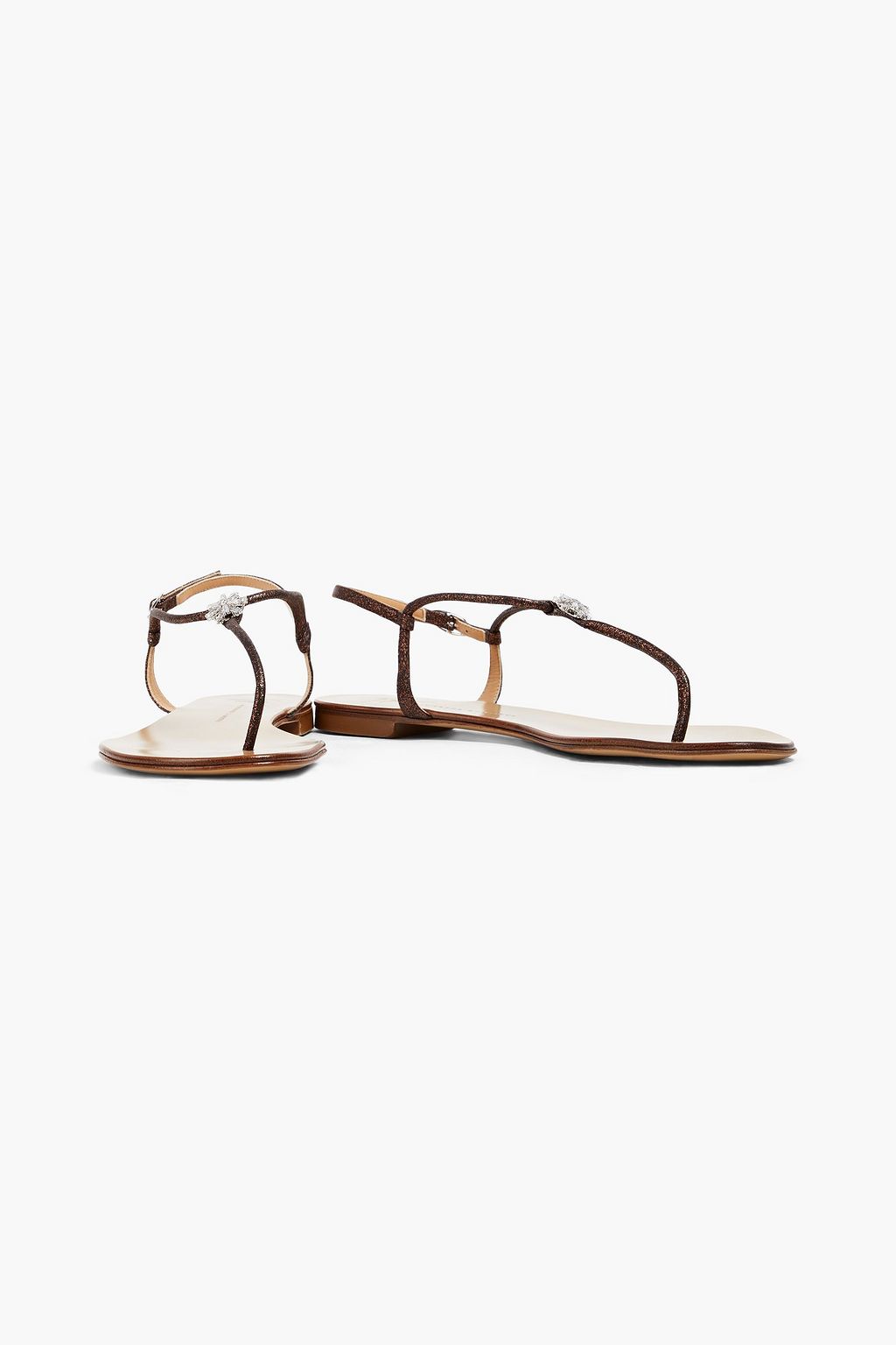 GIUSEPPE ZANOTTI 홀리 크리스털 & 글리터 장식 가죽 샌들