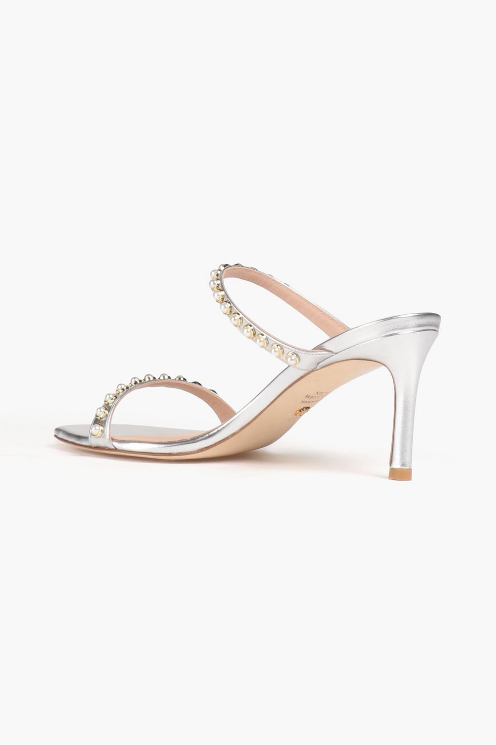 STUART WEITZMAN Aleena 75 Mules aus Metallic-Leder mit Verzierung
