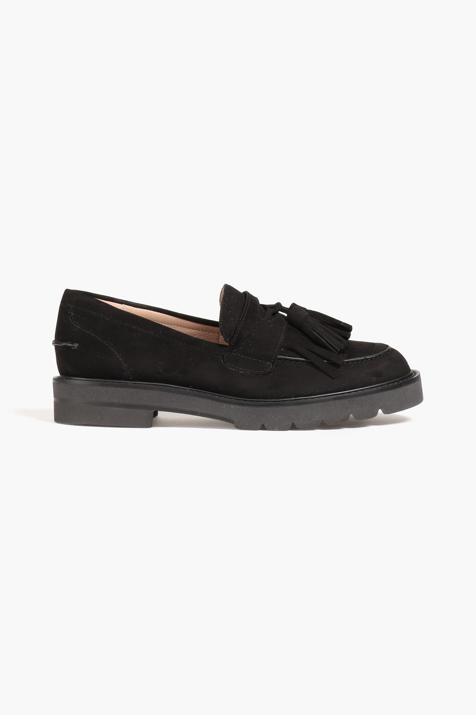 Stuart Weitzman Mila Tasseled Fringed Suede Loafers In Black