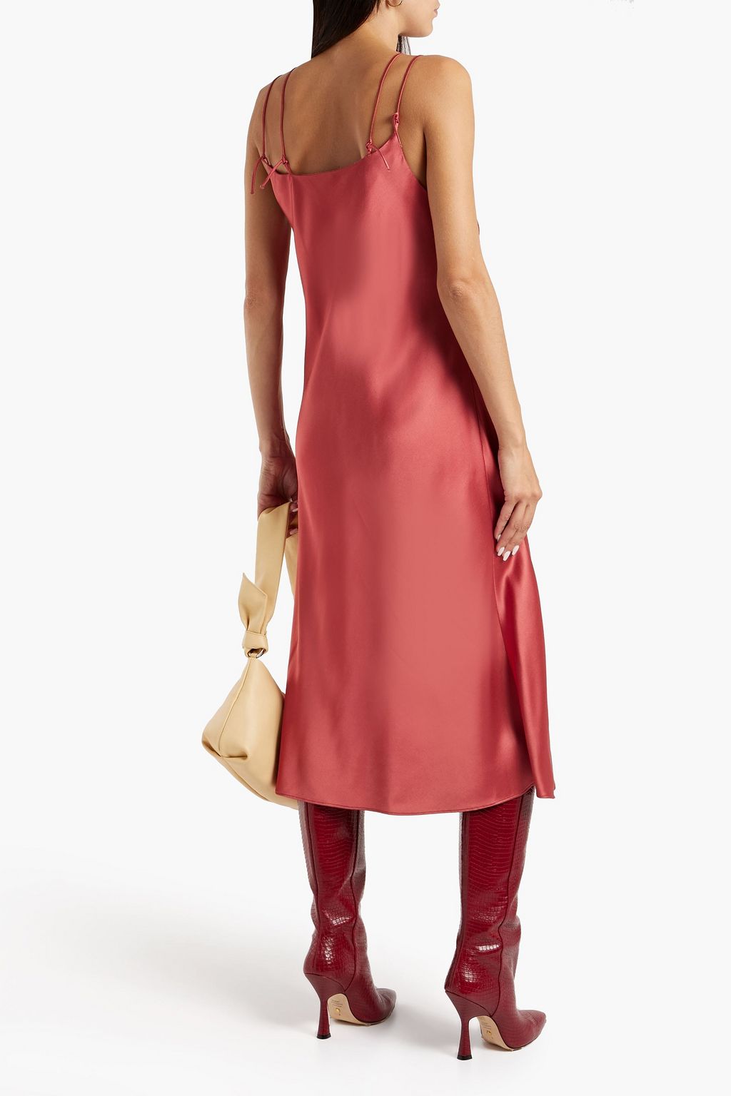 LUISA CERANO Knotted crepe-satin midi slip dress