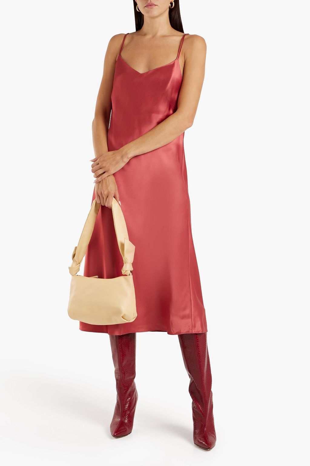 LUISA CERANO Knotted crepe-satin midi slip dress
