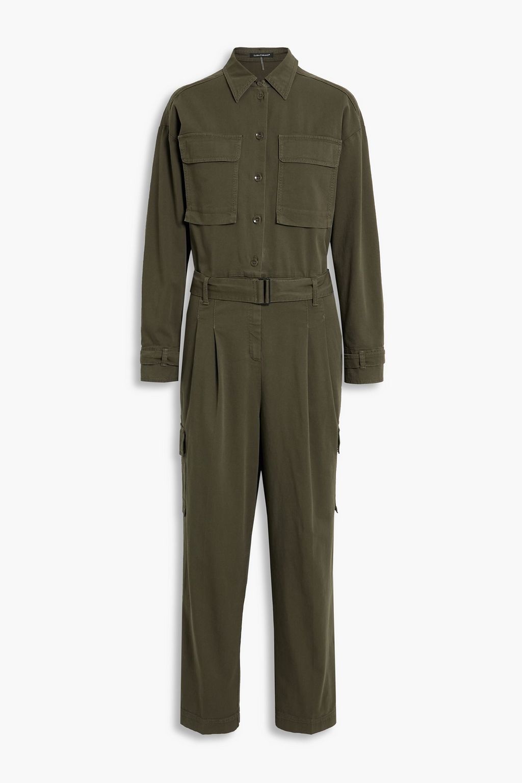 LUISA CERANO Belted pleated cotton-blend canvas jumpsuit | THE OUTNET