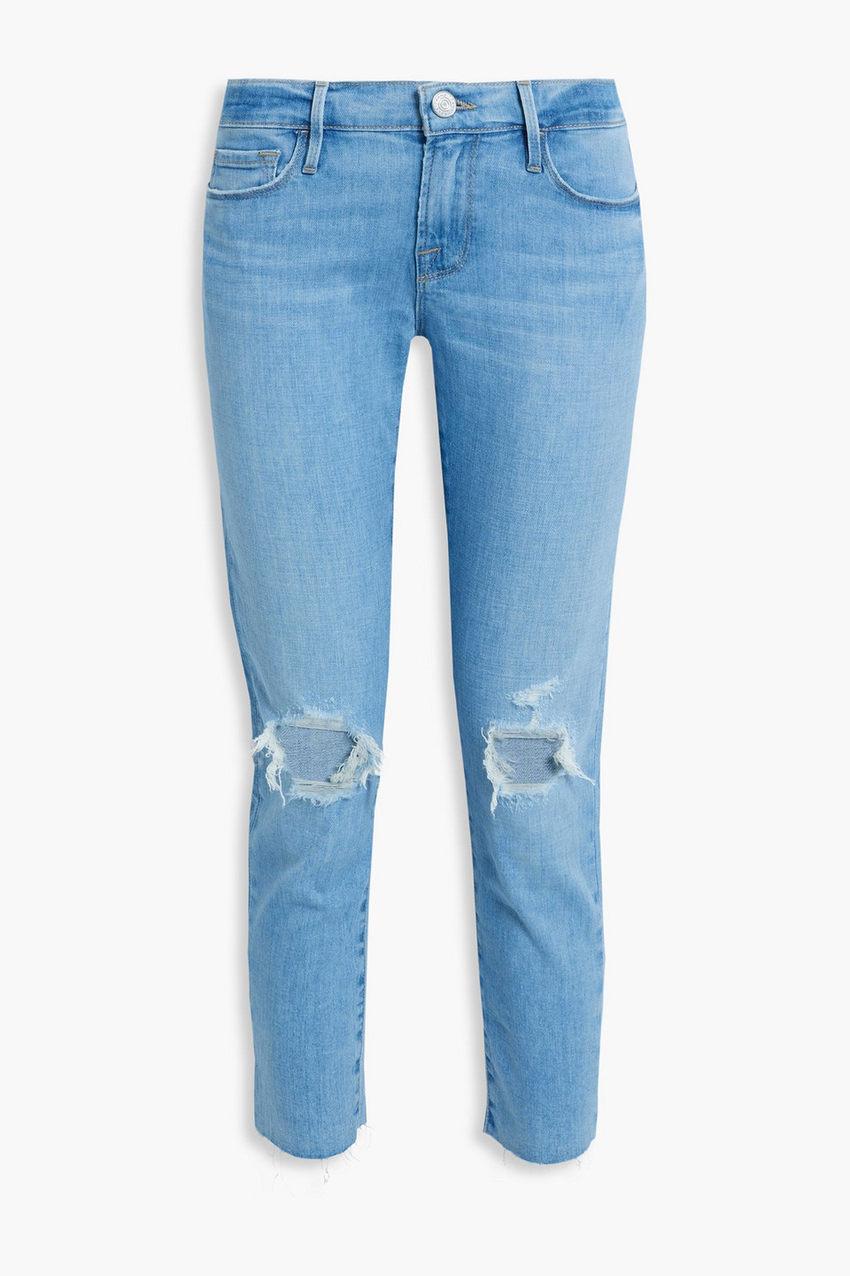 Frame Distressed High-rise Straight-leg Jeans In Mid Denim