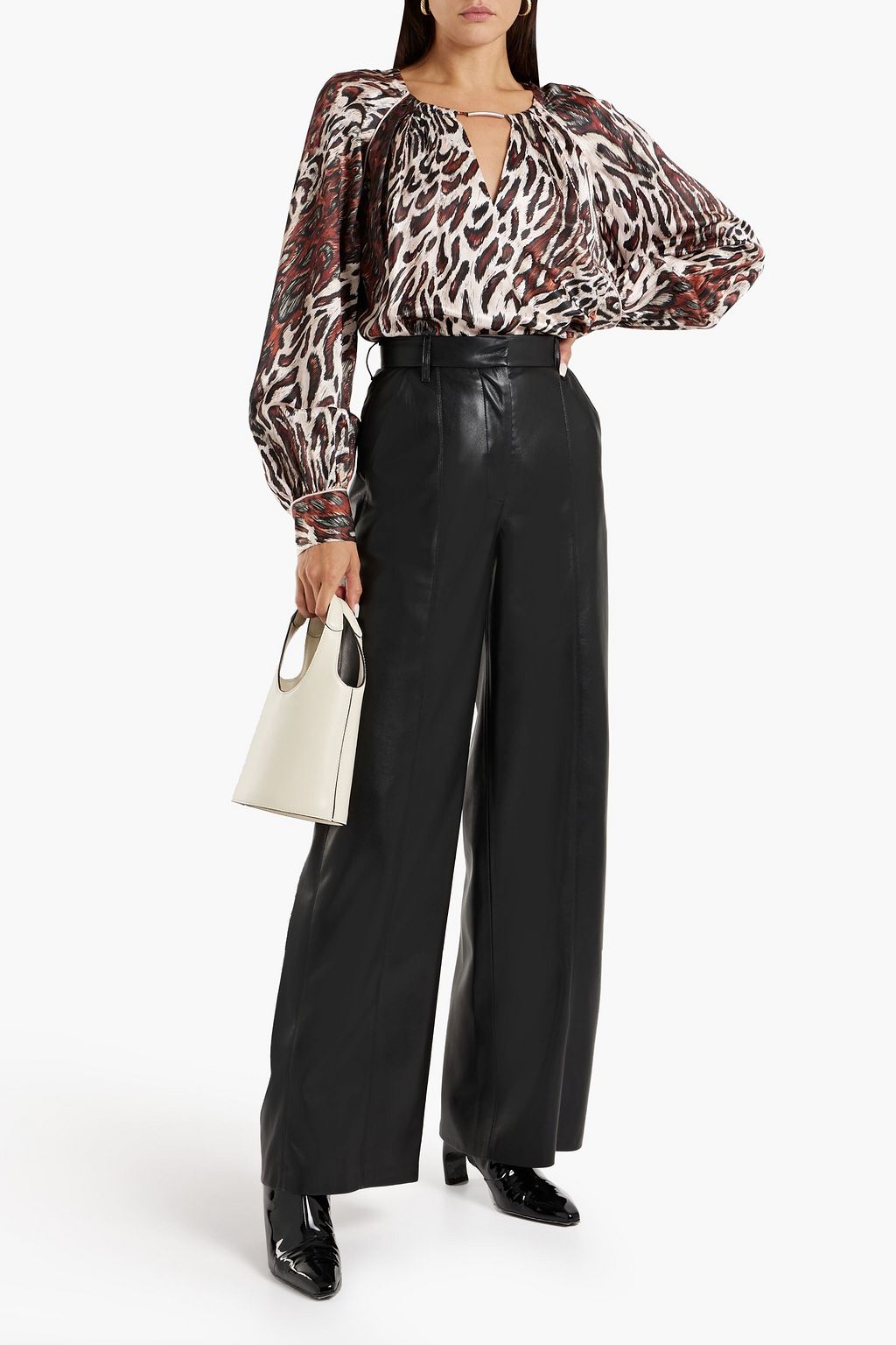 SIMKHAI Delilah gathered leopard-print Ecovero and silk-blend satin blouse