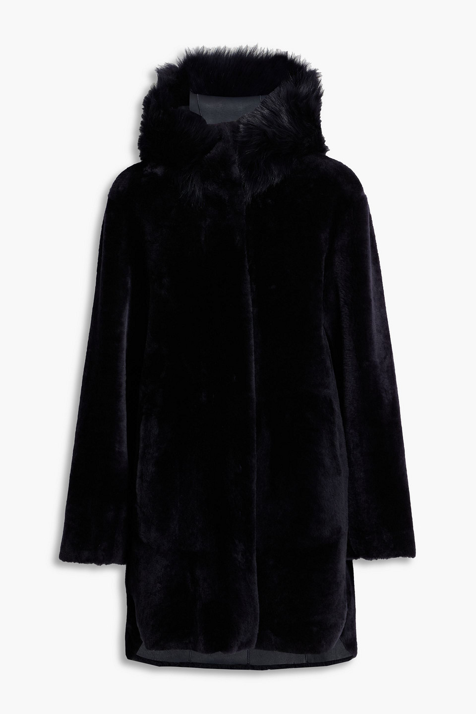 Reversible shearling hooded coat