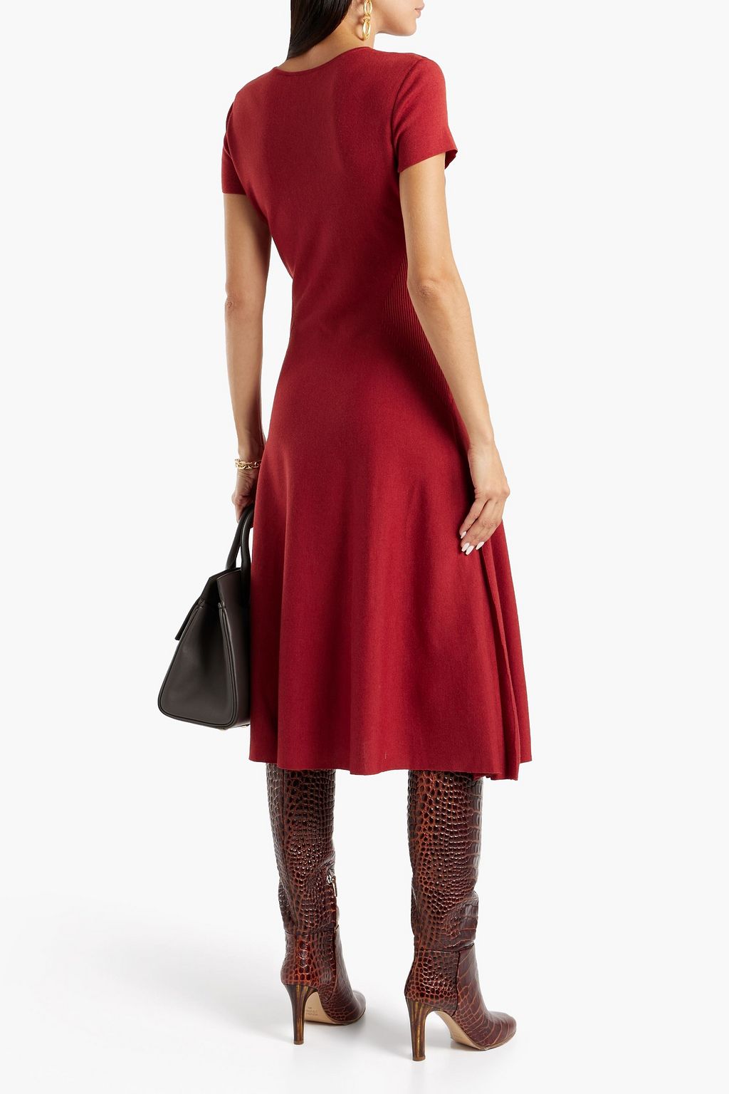 FERRAGAMO Pleated wool and silk-blend midi dress