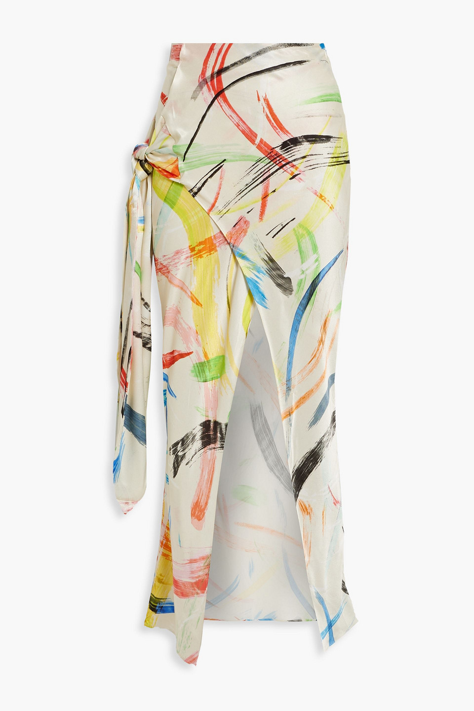The Line By K Wrap-effect Printed Satin Midi Skirt In Cream ModeSens