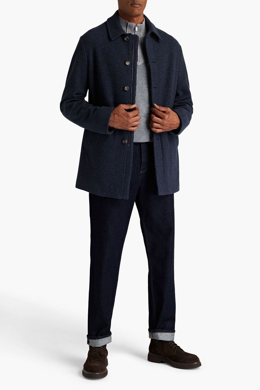 CANALI Mélange brushed wool-blend felt coat