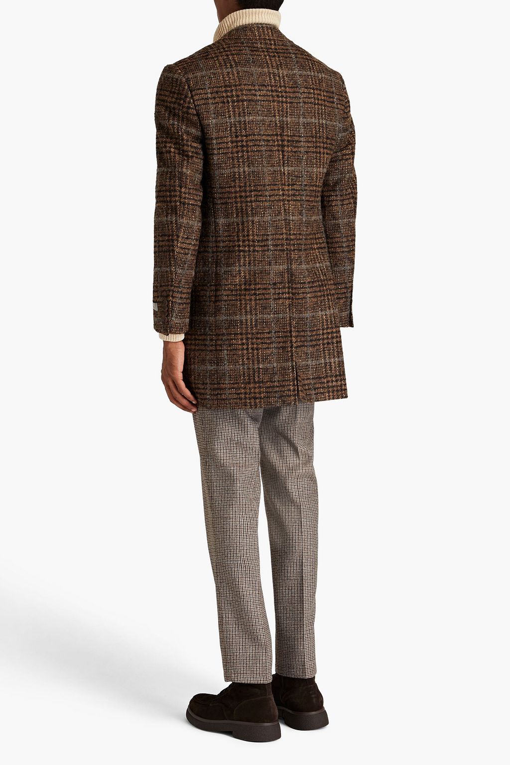 CANALI Milano Prince of Wales checked brushed wool-blend coat