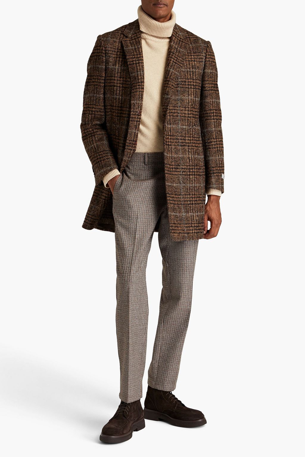 CANALI Milano Prince of Wales checked brushed wool-blend coat