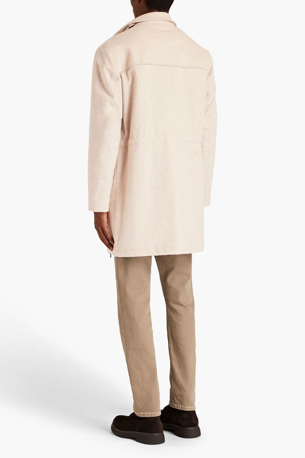 CANALI Leather-trimmed cashmere-felt coat