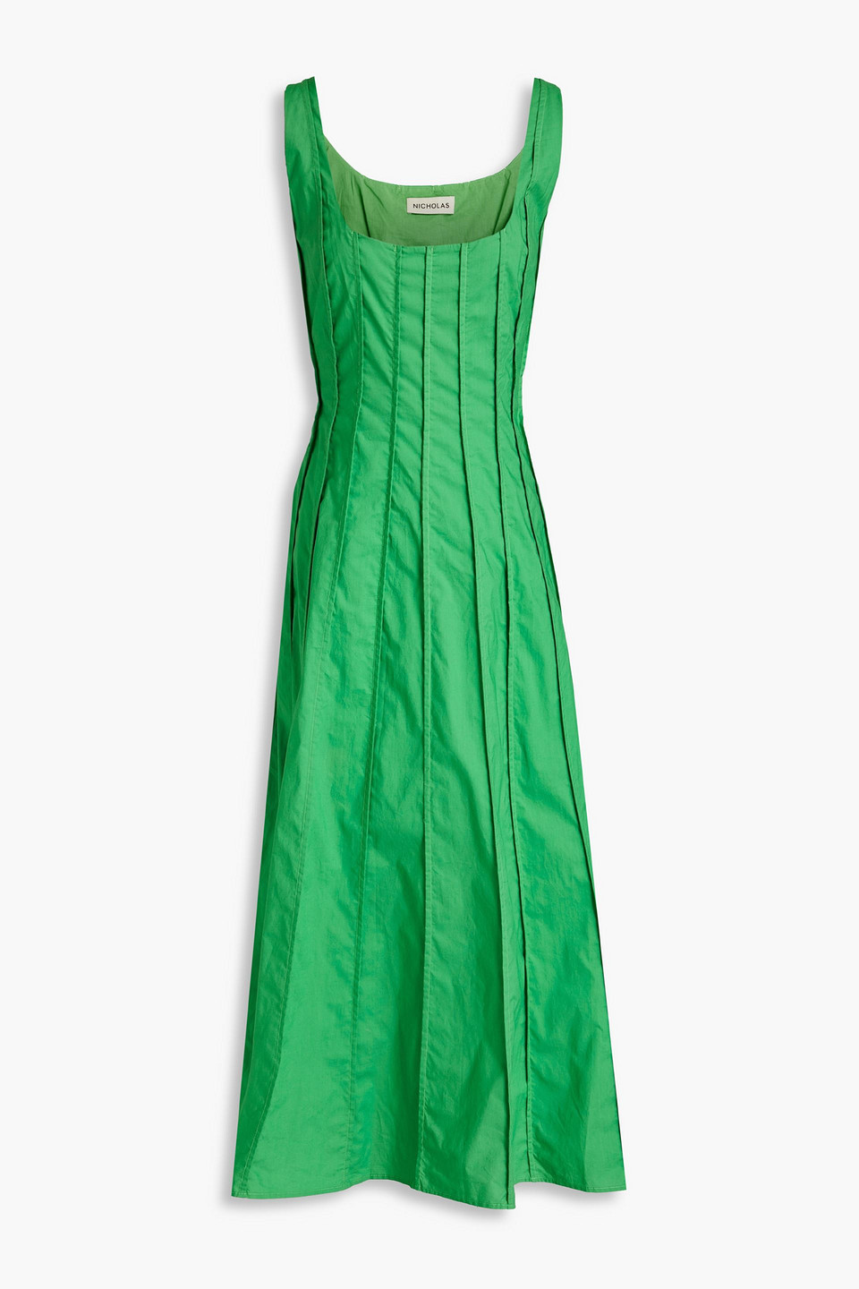 nicholas - pintucked cotton-poplin midi dress - green - us 0